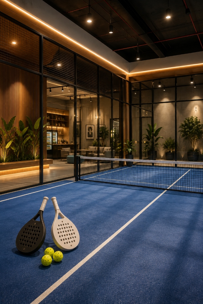 An indoor play area with glass walls.